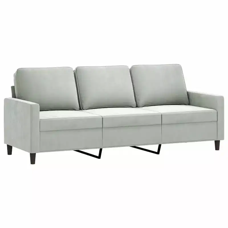 3-Seater Velvet Sofa - Light Gray Modern Couch with Comfortable Padding and Stable Metal Frame for Living Room or Lounge Area