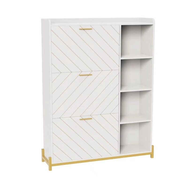 Shoe Cabinet with 3 Flip Drawers & Open Shelves,Modern Entryway Shoe Storage Cabinet Slim, Narrow Hidden Shoe Rack