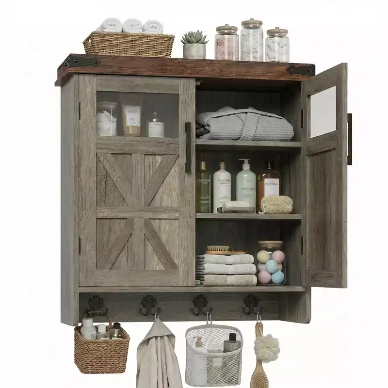 Zeus & Ruta Wall Mounted Bathroom Cabinet with Adjustable Shelves, Storage Organizer with Towel Hook, Space Saving