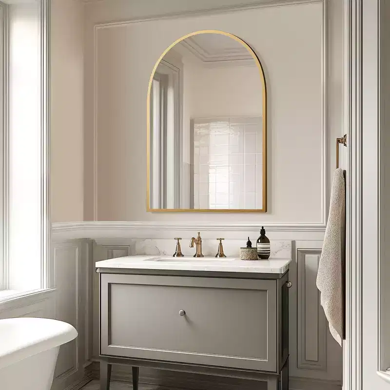 Aluminum Alloy Thin Edge Right Angle Arch-shaped Gold Hanging Mirror 91*61*1.5cm (Double-sided Installation)