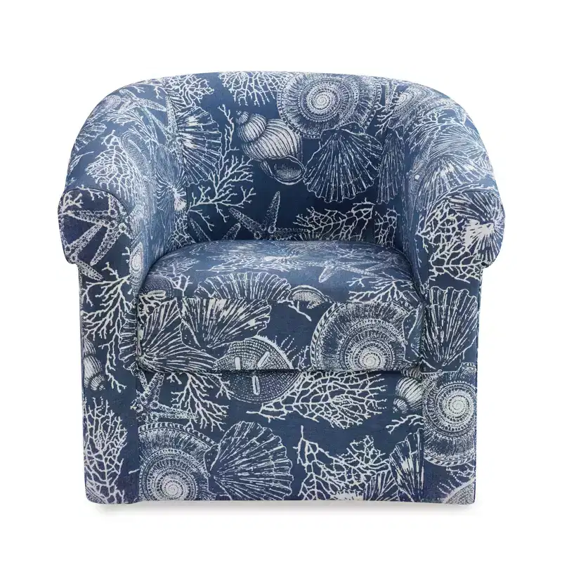 Powell Monahan Costal Roll Arm Swivel Club Chair Blue: Upholstered Polyester, No Assembly Required