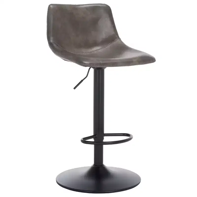 Adjustable Bar Stool, Iron Frame, PU Leather Seat, 360° Swivel, Footrest, 275LBS