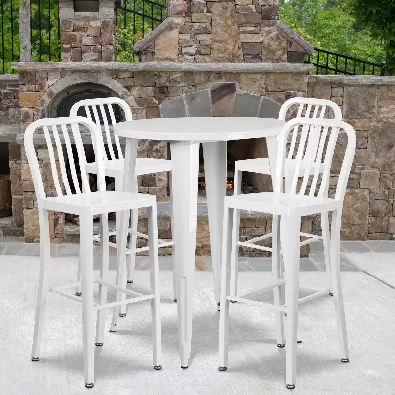 Flash Furniture Commercial Grade 30 Round Metal Indoor-Outdoor Bar Table Set with 4 Vertical Slat Back Stools