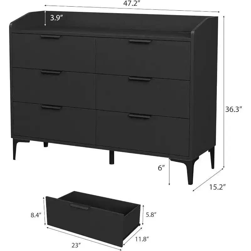 COZONY 47 Modern Dresser with USB Power Outlets, 6-Drawer Wooden Storage Chest for Bedroom & Living Room