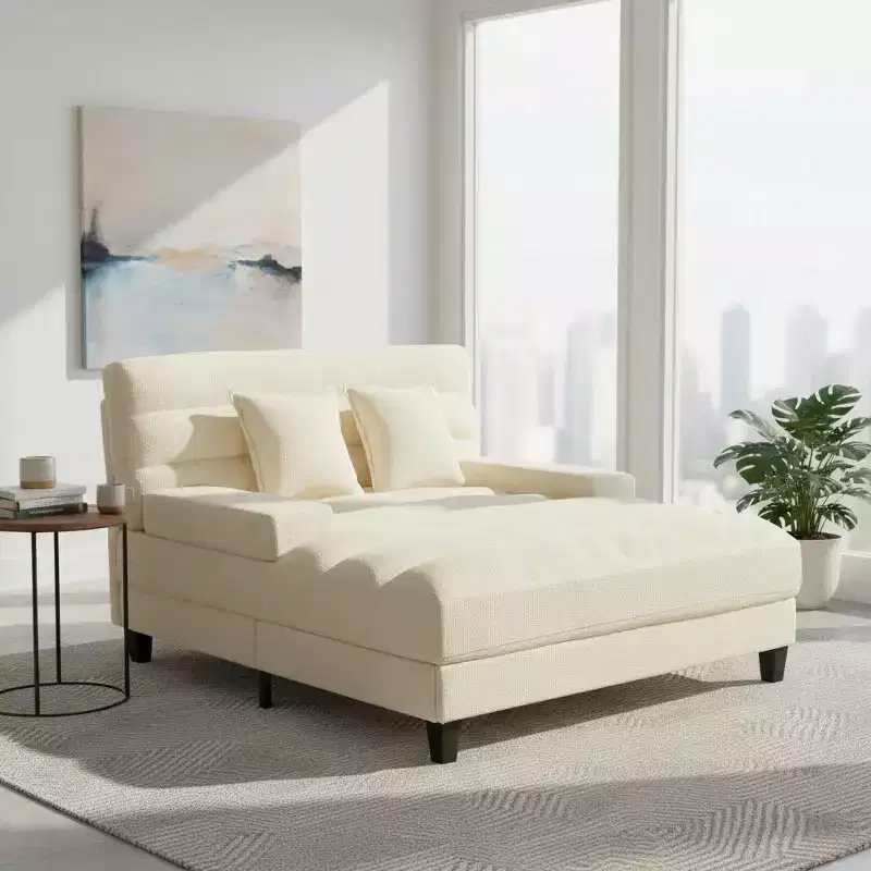 Chenille Adjustable Chaise Lounge Sofa with RGB LED Lighting