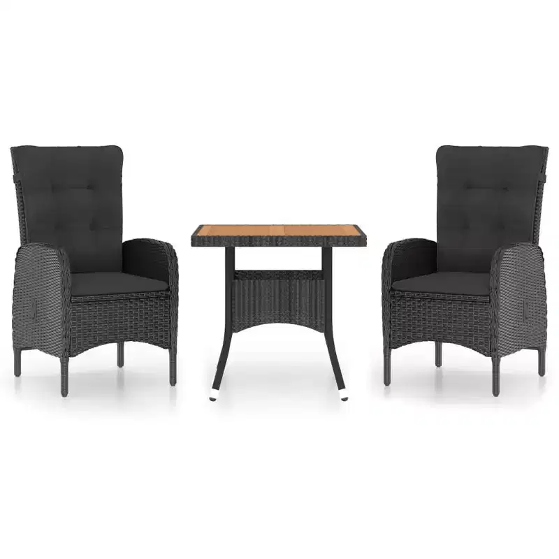 vidaXL Garden Dining Set Black Poly rattan, steel, acacia wood, polyester