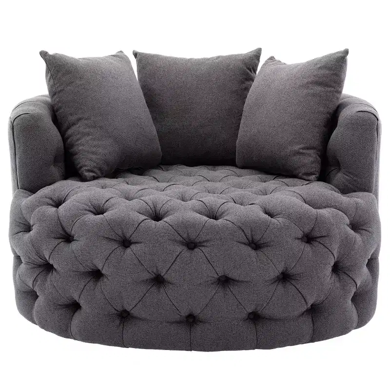 42.5 Wide Fully Assembled Round Upholstered Tufted Swivel Barrel Chair and a Half - Kinwell