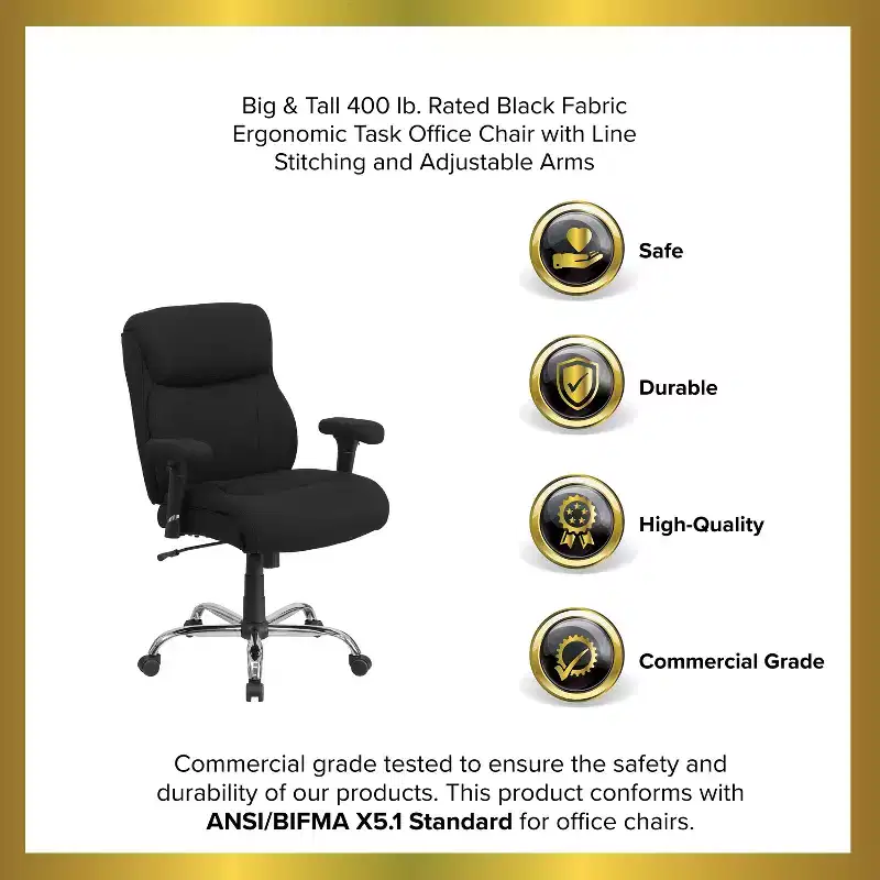Emma and Oliver 400 lb. Big & Tall Mid-Back Swivel Clean Line Stitch Ergonomic Task Office Chair