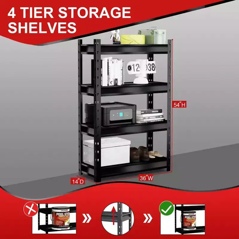 Atlas Shelving 4-Tier 36"x14"x54" Garage Shelving Heavy Duty Loads 6000lbs Dark Gray: Steel, Adjustable & Fixed Shelves