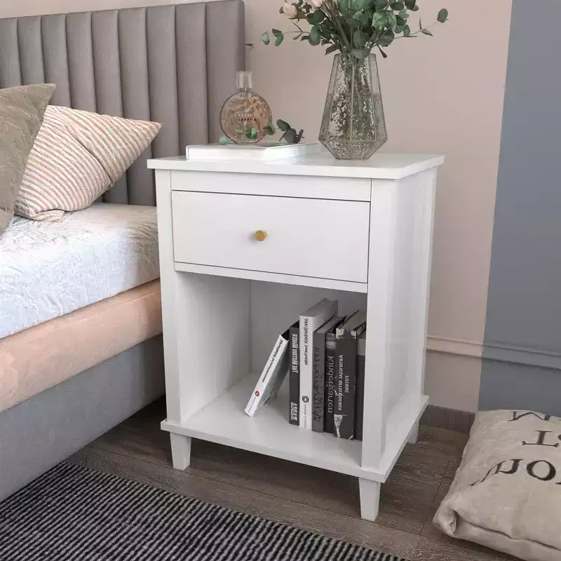 Pink Wooden Nightstand with 1 Drawer & 1 Shelf  For Kids & Adults