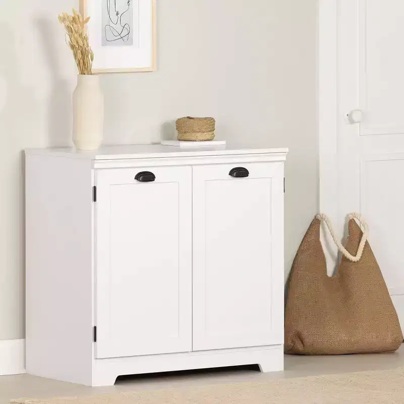 2-Door Farmhouse Storage Cabinet in Pure White with Adjustable Shelf and Metal Handles