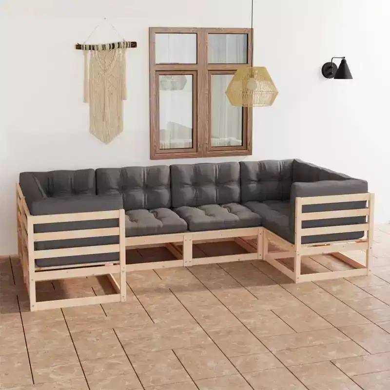 vidaXL Garden Lounge Set Natural Pine, Grey Solid Pinewood, Polyester