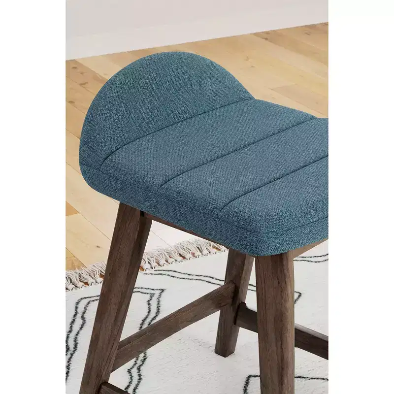 Signature Design by Ashley Lyncott Counter Height Upholstered Barstool with Foam Cushion, Set of 2, Blue