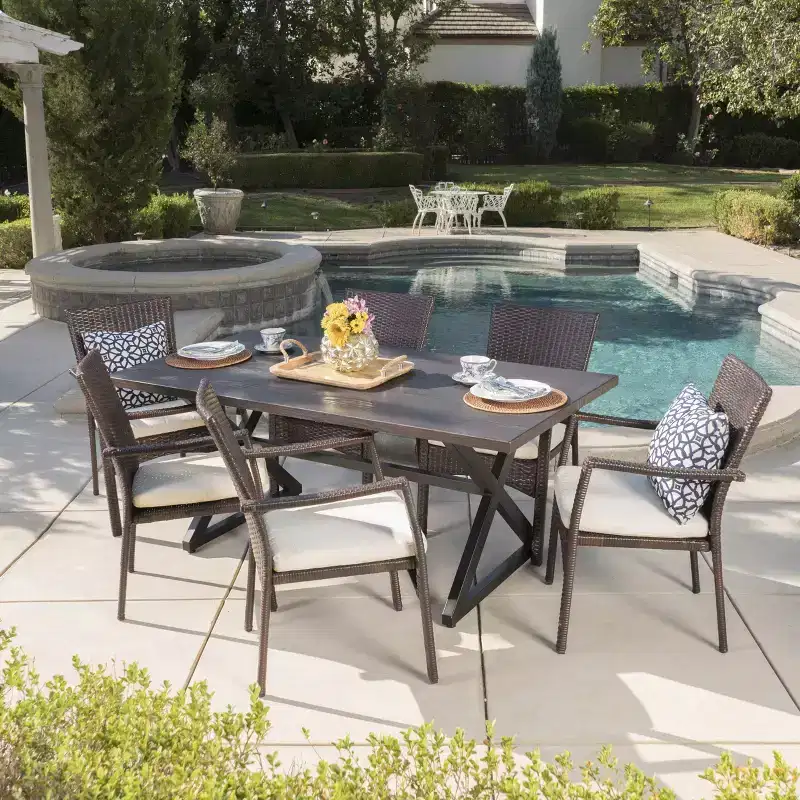 Christopher Knight Home Adina Outdoor Wicker and Aluminum 7 Piece Dining Set with Cushion
