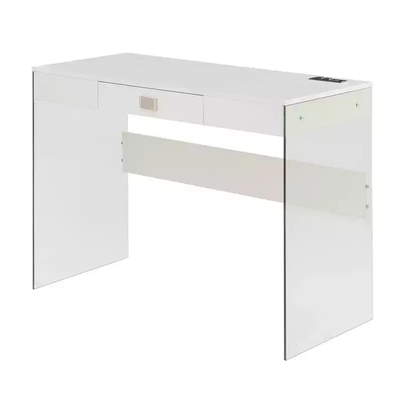 42 Inch SoHo Glass Top Home Office Desk with Built-In Charging Station