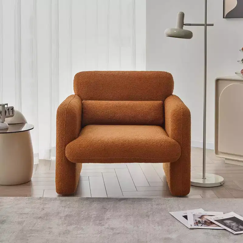 MAYEERTY Modern Lamb Fabric Loveseat Sofa Solid Wood Frame Toss Pillow Included