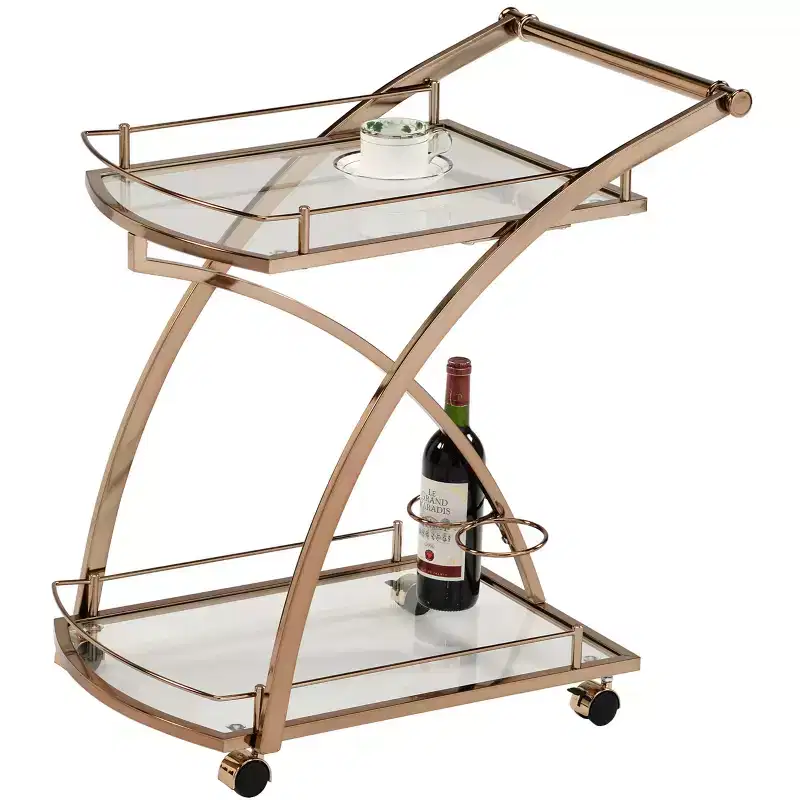 Rolling Bar Serving Cart with Wine Rack Holders - Metal Gold