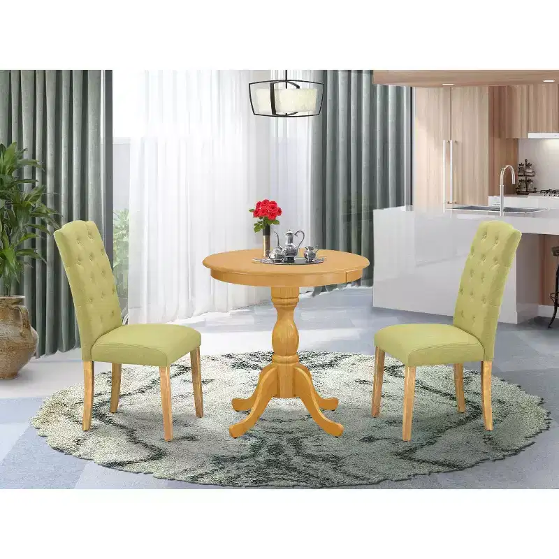 3-Piece Natural Oak Finish Solid Wood Top - Dining Room Set - Seats 4