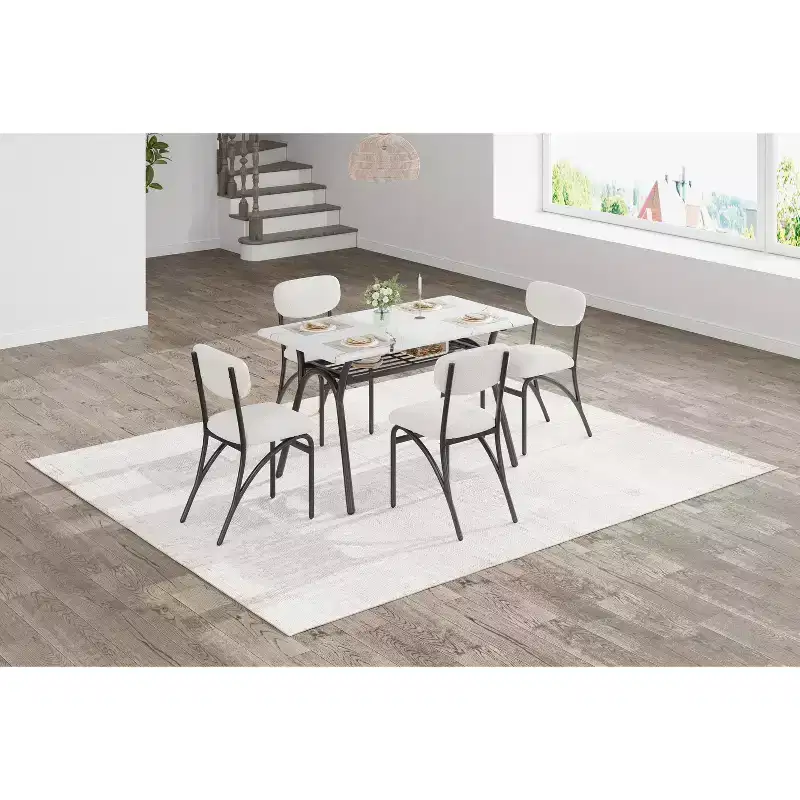 5-Piece Modern Dining Table Set for 4, Compact Rectangular Dining Set with 4 Upholstered Chairs, Ideal for Small Spaces, Kitchen & Dining Room