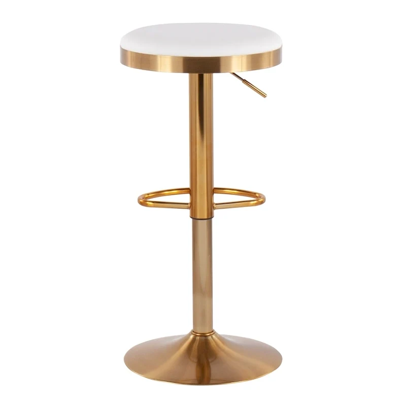 Lumisource Dakota Barstool in Gold Steel and White Leather - Set of 2 - 15Lx15Wx23-31.75H
