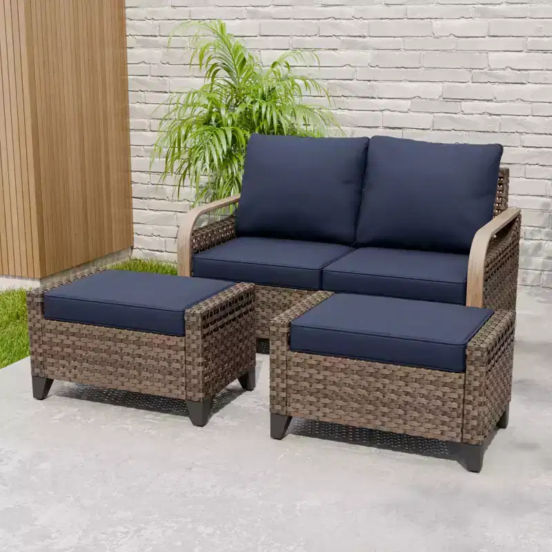 Outdoor Rattan Furniture Set Patio Seating Set Patio Loveseat with Ottoman