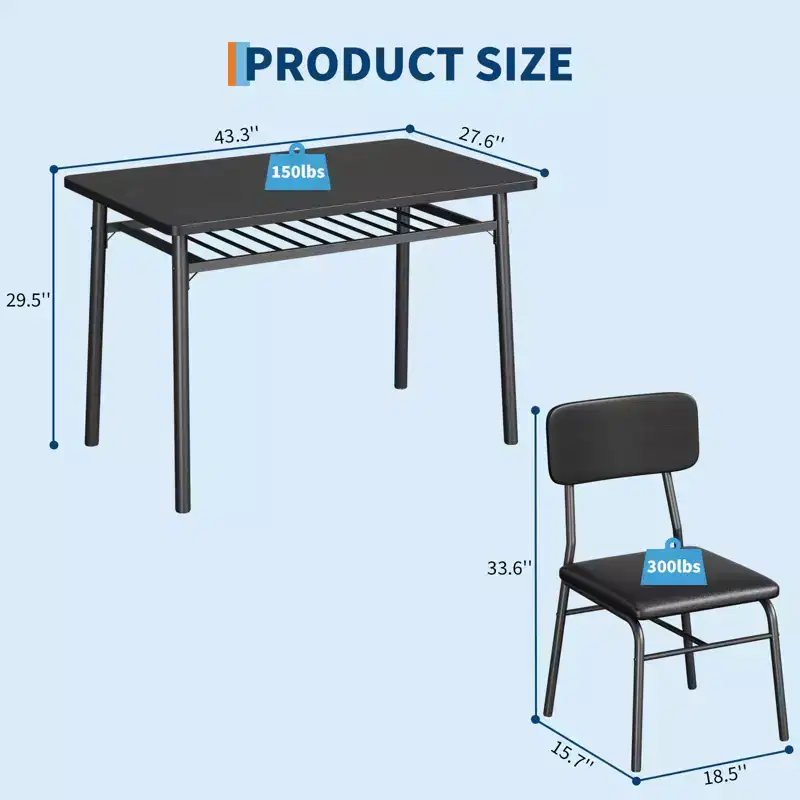 5-Piece Dining Table Set for 4, Wood Kitchen with Built-in Storage Rack,Small Kitchen Table with Upholstered Chairs and Metal Frame for Small Spaces