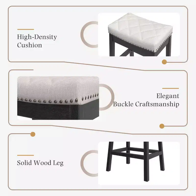 Counter Stool With Solid Wood Frame, Backless Bar Stool With Upholstered Seat (set Of 2)