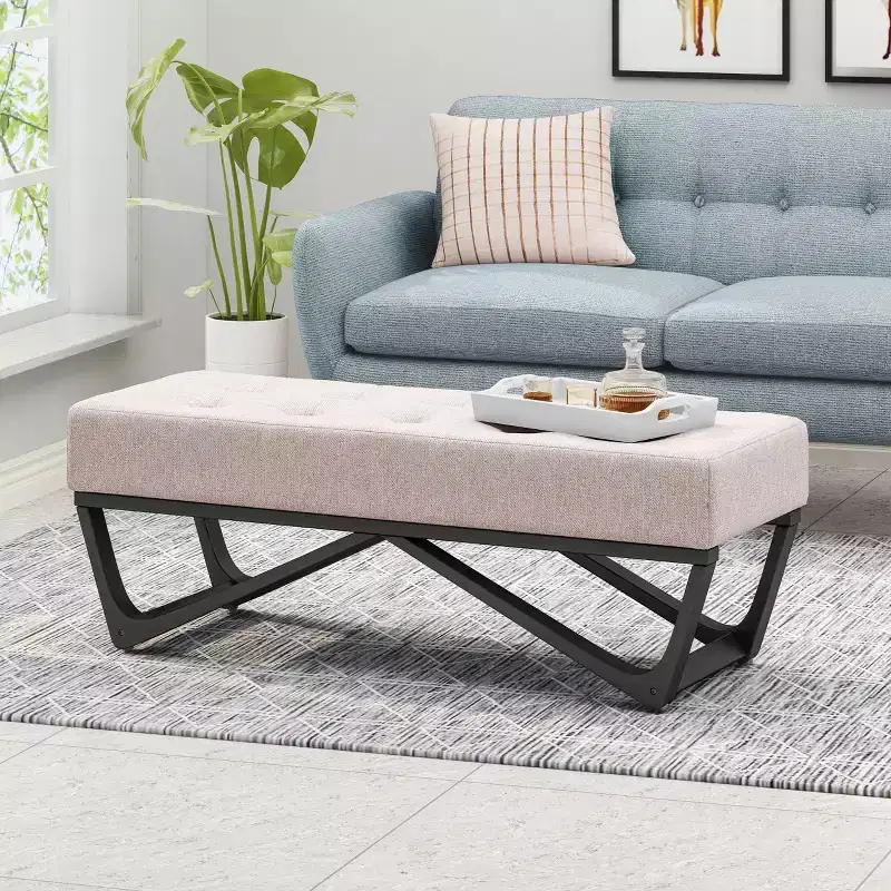 47 Modern Ottoman Bench with Upholstered Entryway Bench with Bench for Living Room, Bedroom