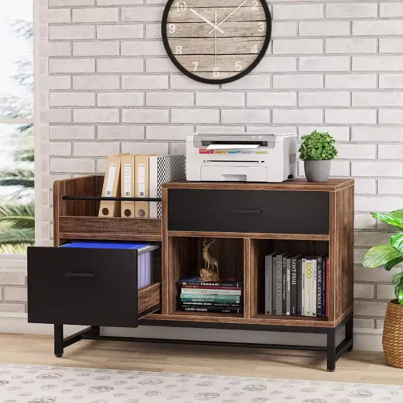 Tribesigns 39 File Cabinet with 2 Drawers, Lateral Filing Cabinet with Open Storage Shelves