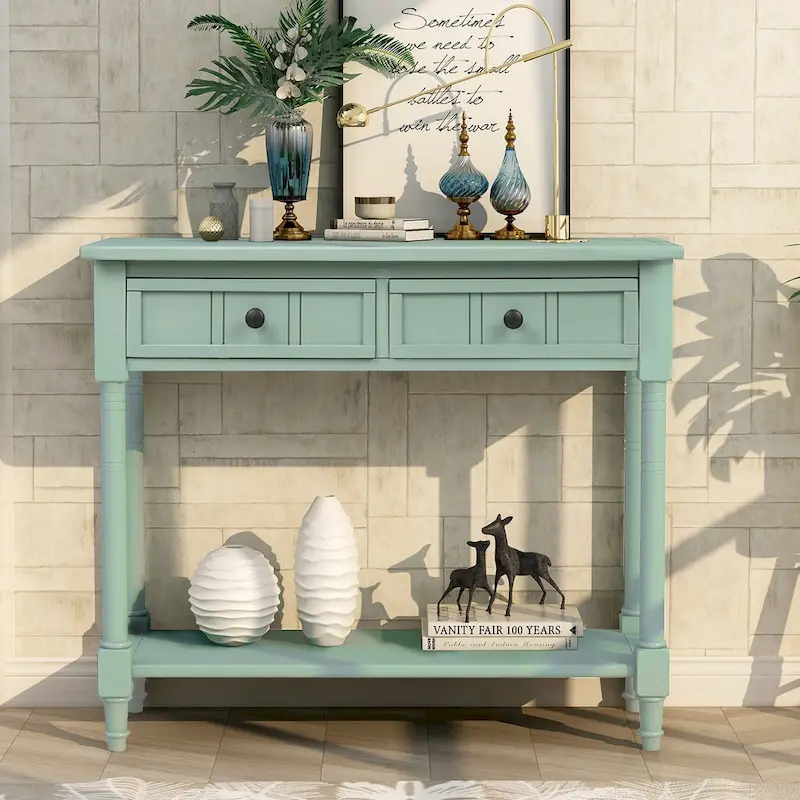 Modern Console Table with Two Drawers and Bottom Shelf