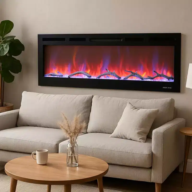 72in Electric Fireplace Wall Insert, 12 Flame Color Recessed Wall Mount Fireplace with Dual Heat 750w/1500w, Voice Control