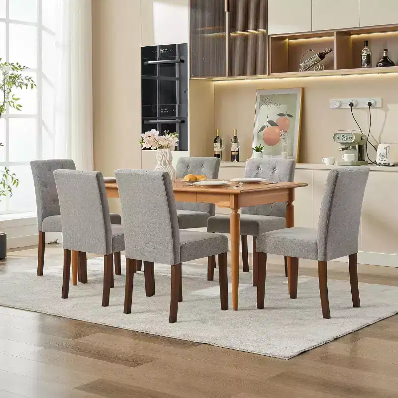 Acekool Set of 6 Washable Chairs - 22 Wide Linen Seats w/Steel Frame, Sage for Small Spaces & Gatherings