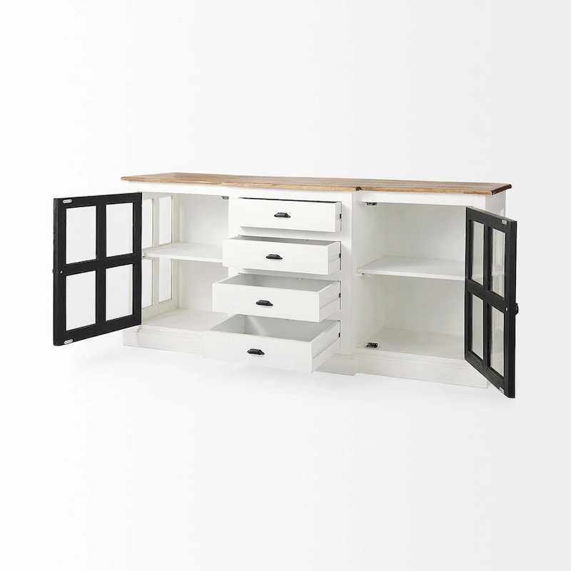 Bourchier White w/Black Trim & Medium Brown Top Solid Wood Sideboard - 75.0L x 20.8W x 34.3H
