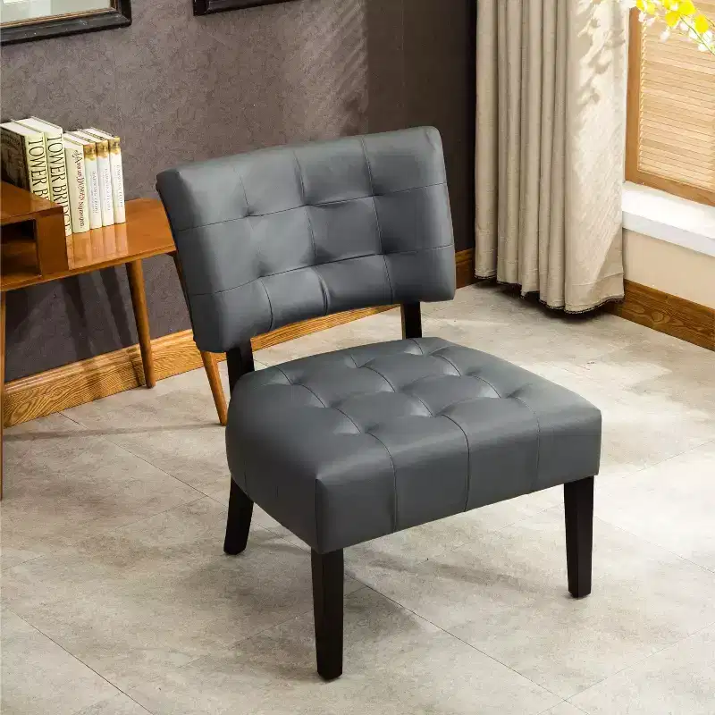Modern Oversized Accent Chair with Middle Tufted Back Blended Leather Comfy Chairs with Wood Legs Accent Chairs for Living Room, Bedroom