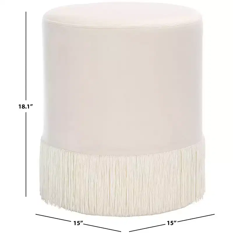 Ivory / Rust Round Velvet Ottoman with Tassel, Seats 1