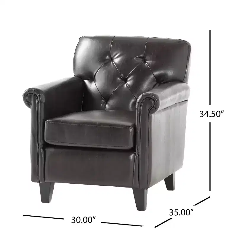 Contemporary Bonded Leather Tufted Club Chair with Rolled Arms