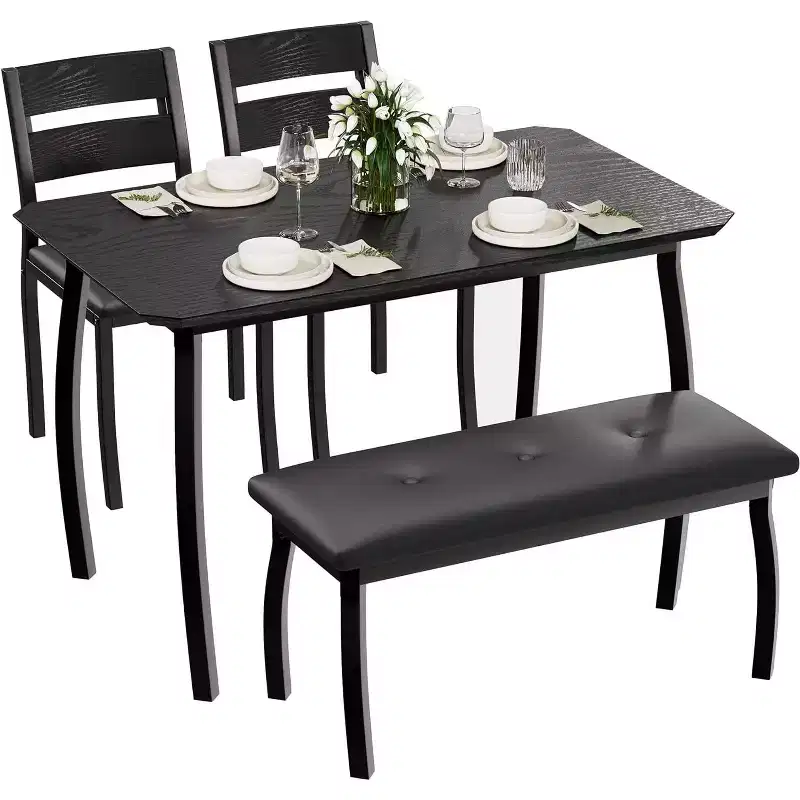 COZONY 5-Piece Dining Table Set with Wooden Table, Upholstered Bench and 2 Chairs, Space-Saving Dinette Set for Studio, Kitchen, Dining Room