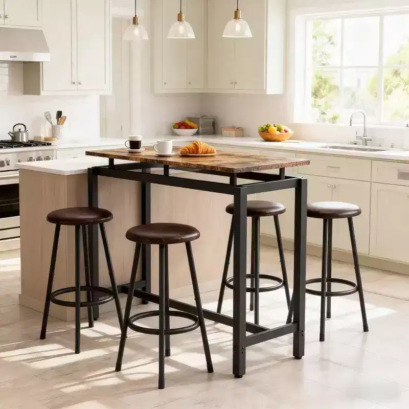 Homy Casa 5-Piece Industrial Bar Table and Stools Set, Rustic Brown and Black  Modern Counter-Height Dining Set