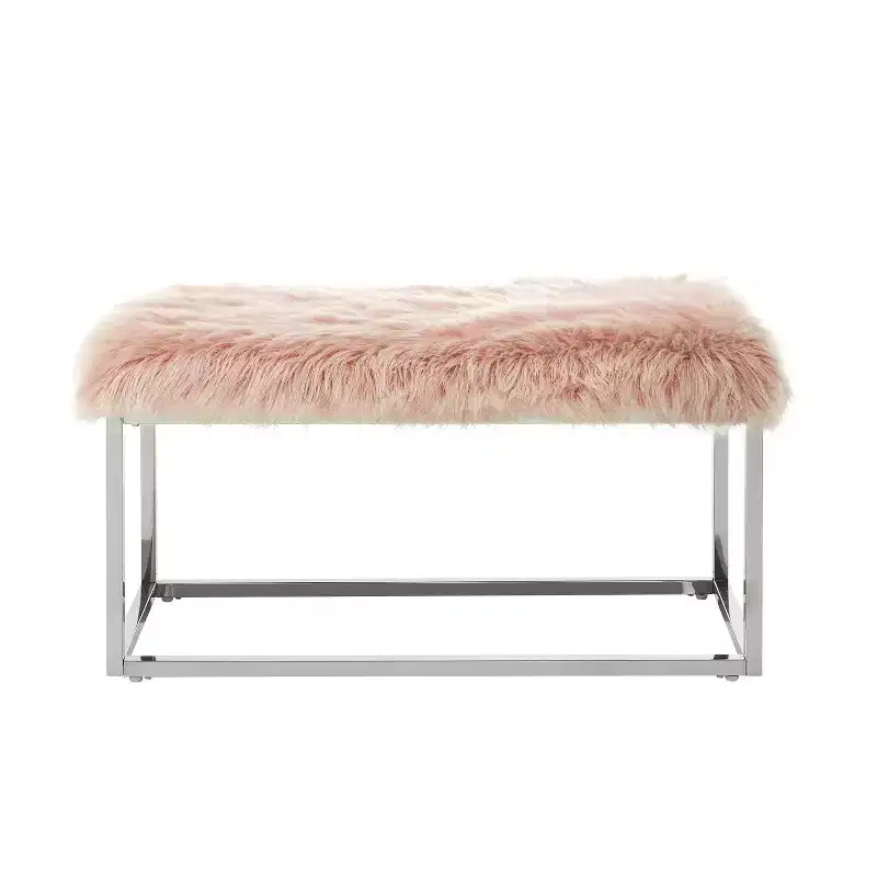 Inspired Home Monet Lux Fur Chrome Metal Frame Bench