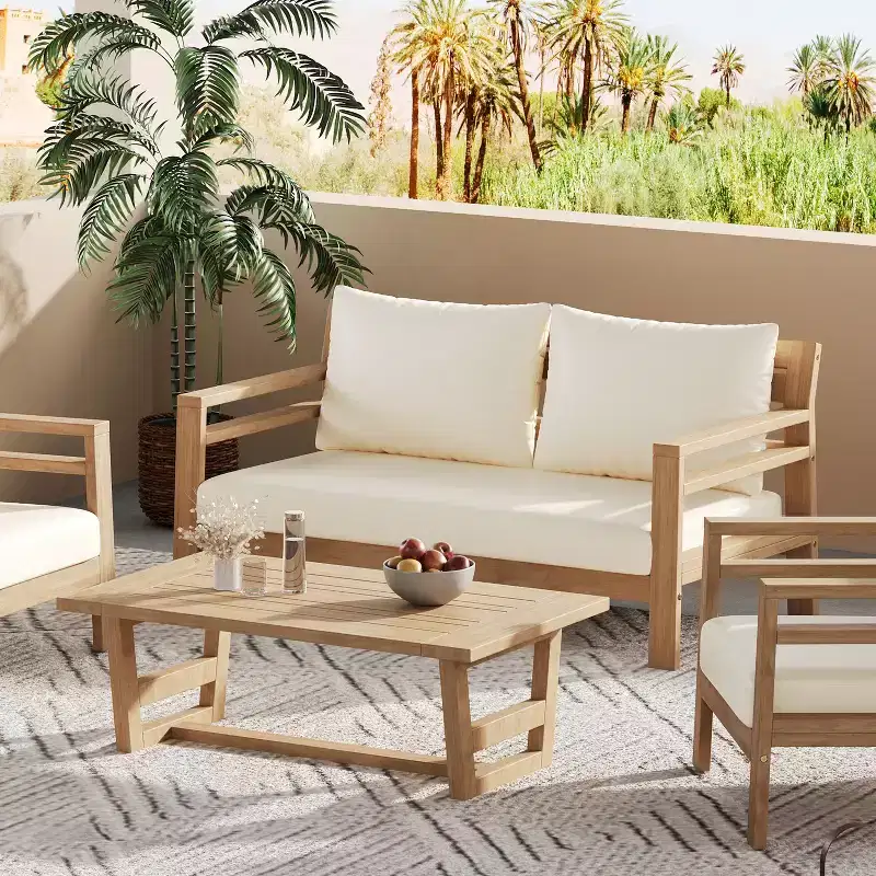 Christopher Knight Home Barret Outdoor Acacia Wood Slat Design Loveseat and Coffee Table Seating Set