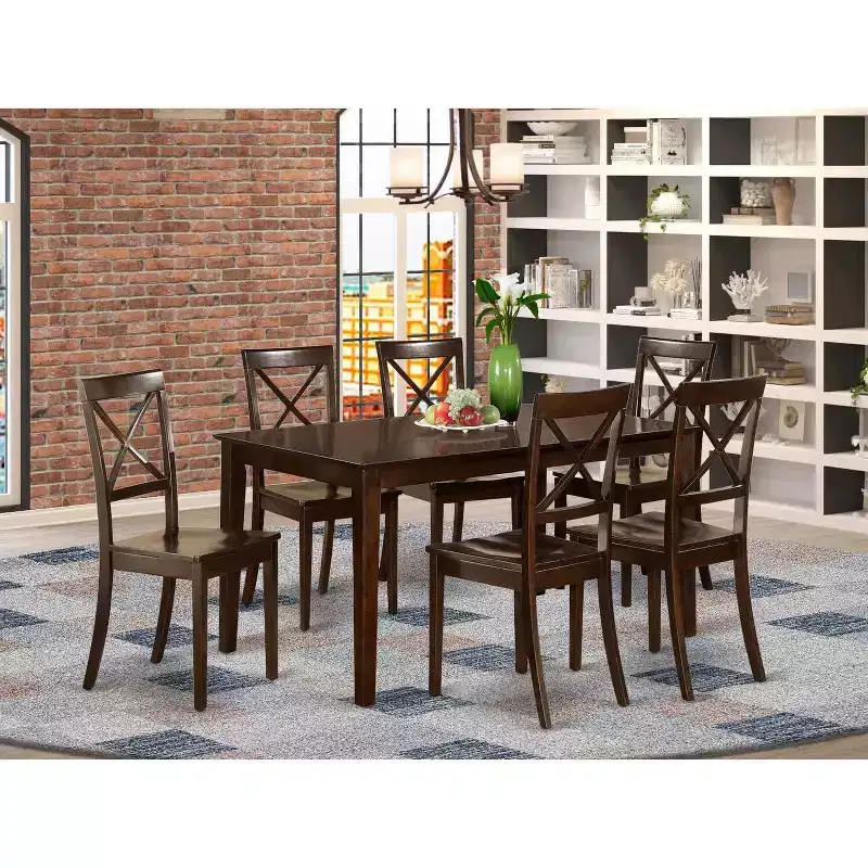 Dining Table and Chair - Eclectic Elegance Solid Wood Cappuccino Finish - Kitchen Table for 6