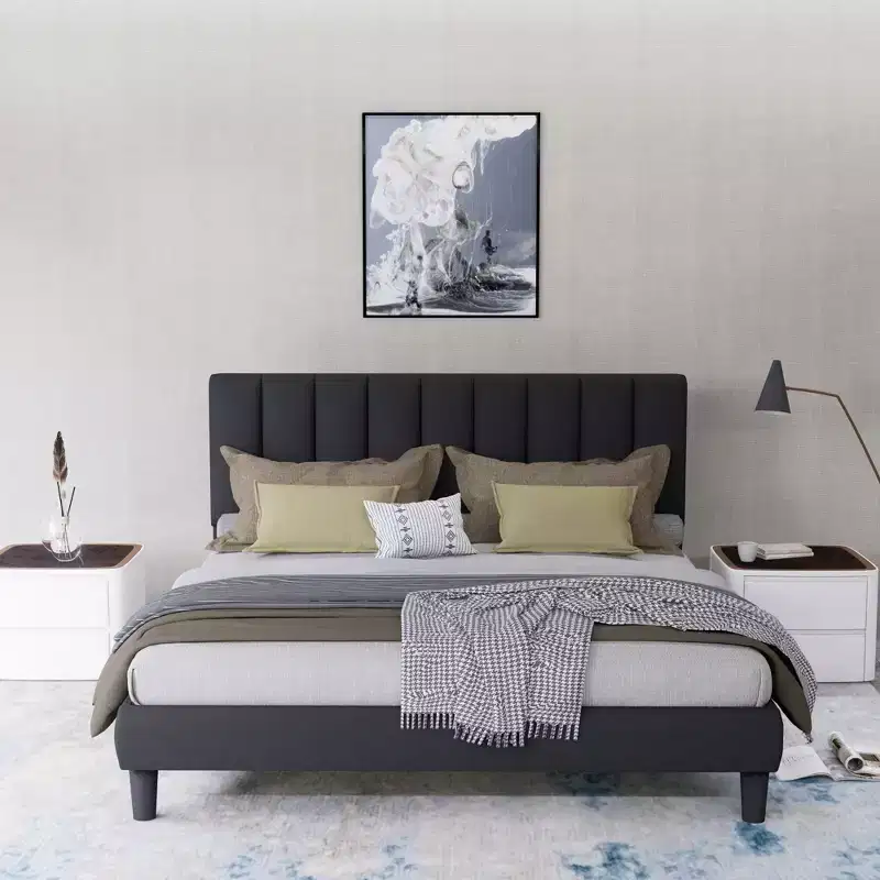 Okak Full/Queen Elegant Velvet Platform Bed Frame with Adjustable Upholstered Headboard for Primary Bedroom,No Box Spring Needed