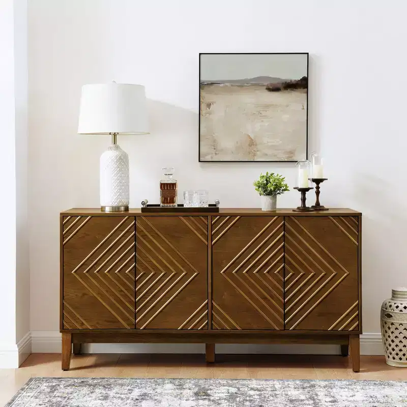 Okak 60.5in Farmhouse Sideboard Cabinet, Bufft Cabinet with 4 Doors and 4 Shelves, Storage Cabinet for Living Room, Dining Room, Kitchen