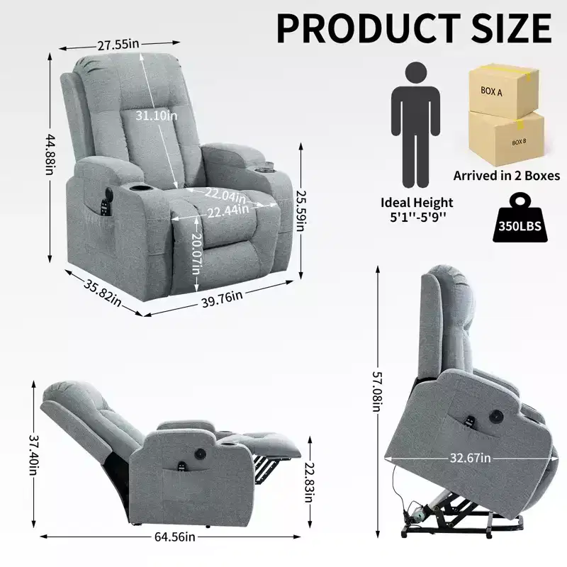CLIHOME Up to 350 LBS Power Lift Recliner Chair, Heavy Duty Motion Mechanism with 8-Point Vibration Massage and Lumbar Heating