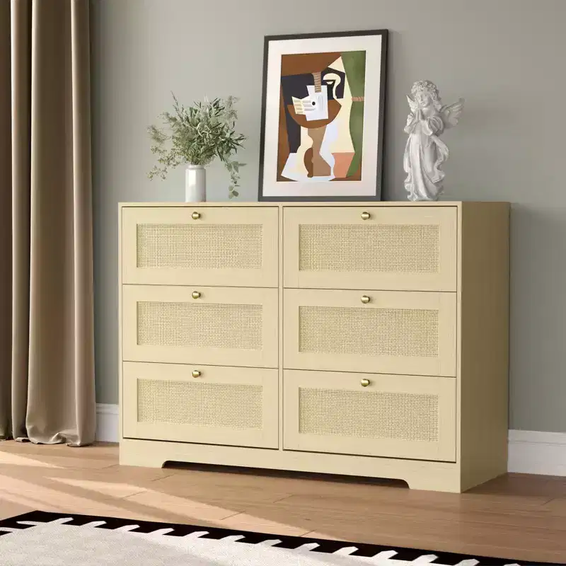 COZONY Modern 8-Drawer Dresser, Long Wooden Storage Chest with Metal Handles for Bedroom & Living Room