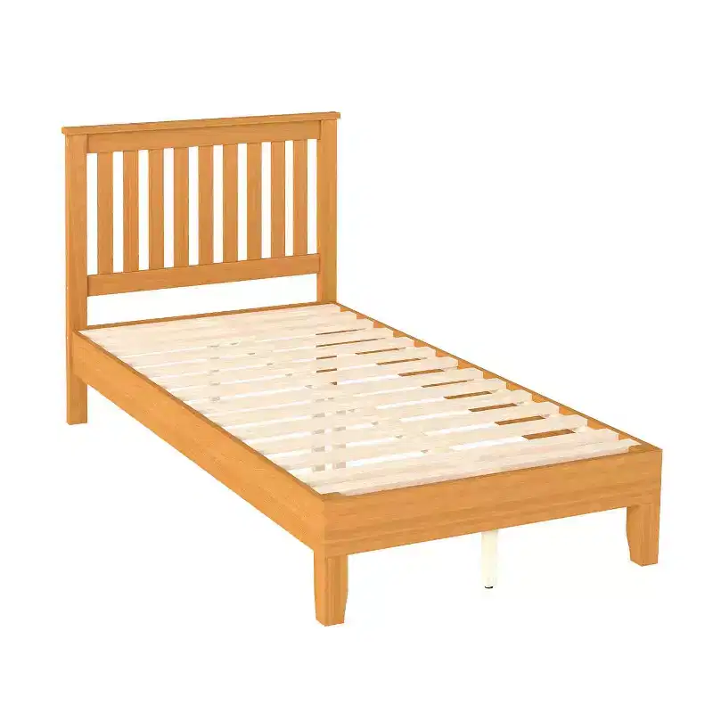 Wood Bed Frame, Solid Wood Mattress Foundation with 14 Slats & Headboard, No Box Spring Needed