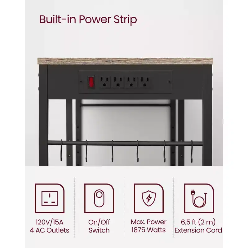 Baker's Rack Coffee Bar Stand with Charging Station, Pull-Out Wire Basket & Adjustable Shelves, 400 lbs