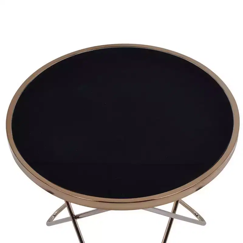 Royal Hampton End Table, Black Glass & Champagne
