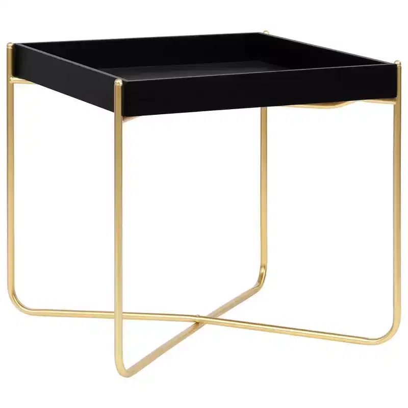 Side Table Black and Gold 15x15x15.2 Engineered Wood