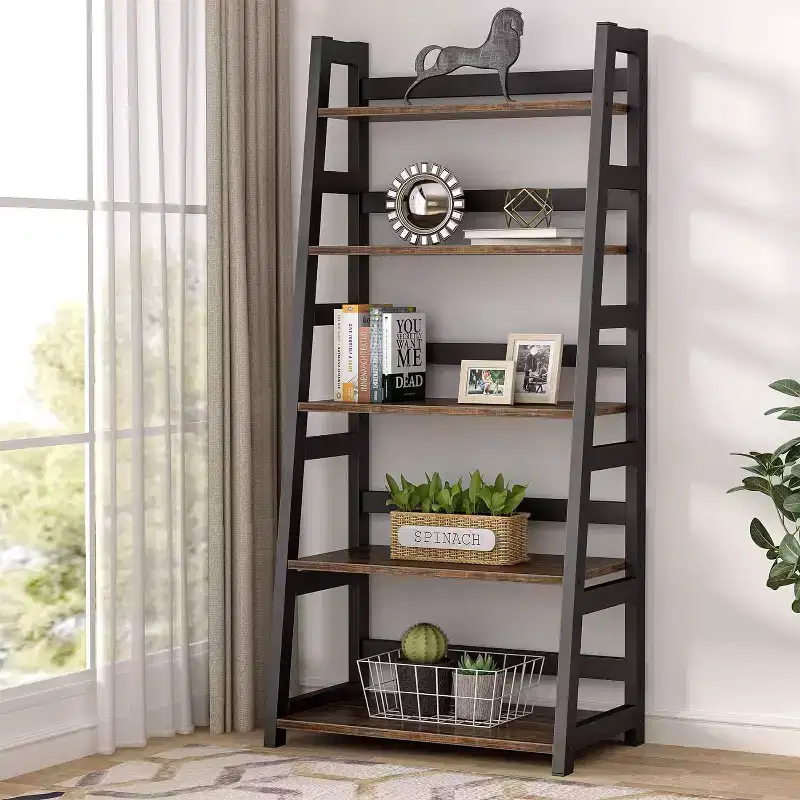 Lantine 5-Tier Bookshelf, Modern Ladder Bookcase for Home Office